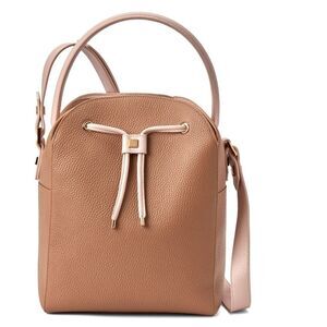 NEW Luana Burro Leather Bucket Bag Shoulder Pebbled Brown Tan Camel NWT $350